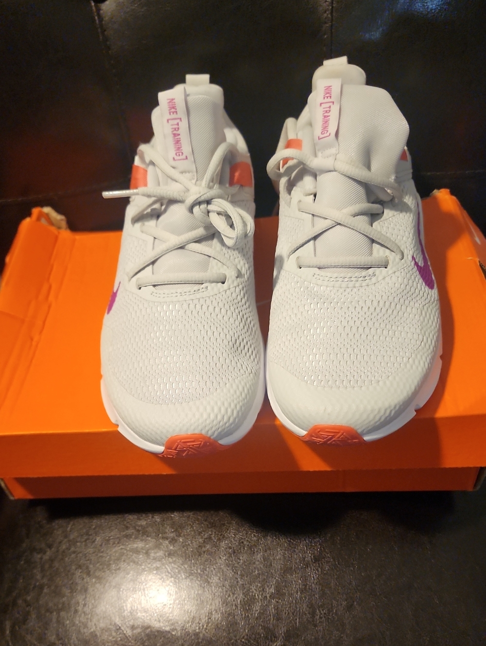 Nike White Women's Training Sneakers with Pink and Orange Accents